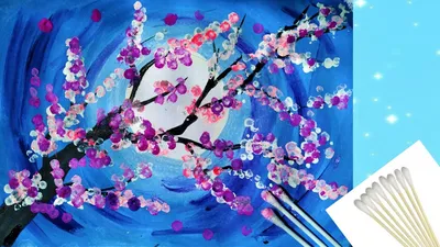 Цветущая ветка за 5 минут, рисование ватными палочками - YouTube