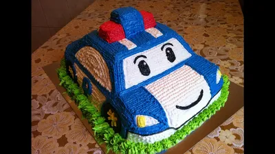Торт Robocar Poli для мальчика 2205320 детский на 4 года на день рождения  одноярусный с мастикой - торты на заказ ПРЕМИУМ-класса от КП «Алтуфьево»