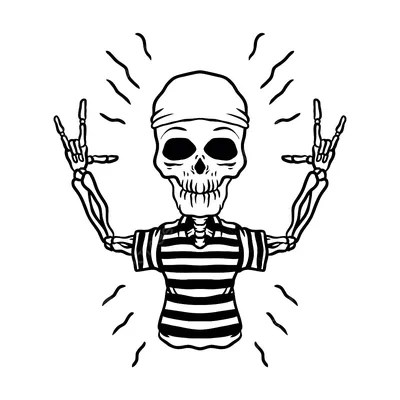 Rock n roll, punk music doodle set. Graffiti, tattoo hand drawn sticker,  text, skull, heart, skate, gesture hand. Grunge rock vector illustration.  Векторный объект Stock | Adobe Stock