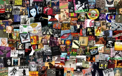 Обои на рабочий стол Обложки альбомов разных рок-групп: Green Day,  Evanescrnce, The offspring, Van Halen, Apocalyptica, Elvis Presley, Alter  Bridg, AC/DC, Ramones, Sex Pistols, Cash, Beatles, London Calling,  Metallica, My chemical romance