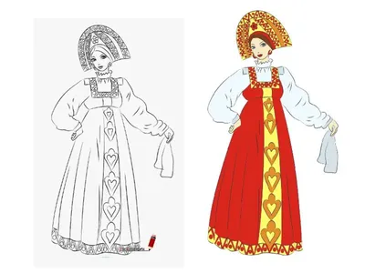 Русский национальный костюм рисунок - 77 фото