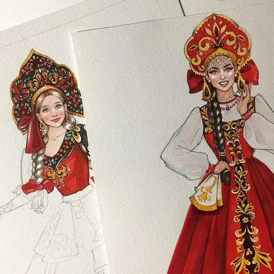 Как нарисовать девушку в традиционном русском костюме.how to draw russian  beauty. 如何画俄罗斯美女/ - YouTube