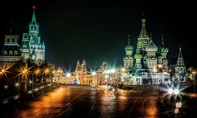 Обои на рабочий стол Вид на ночную Москву, Россия / Moscow, Russia, обои  для рабочего стола, скачать обои, обои бесплатно
