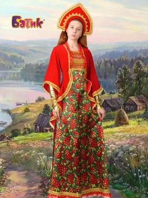 Русский народный сарафан на красном льне - интернет-магазин Иванка