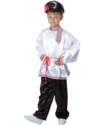 Русский народный костюм для мальчика: Рубаха, штаны с резинкой на поясе,  картуз, веревочный поясок (Россия) купить в Новосибирске