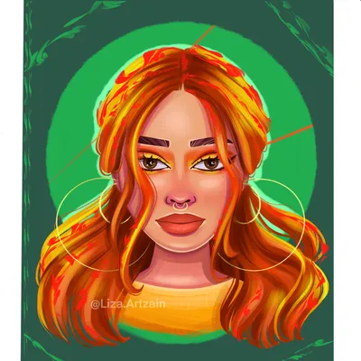 Рыжая девушка в лесу (реализм+аниме) | Пикабу