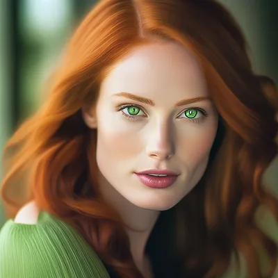 Рыжая женщина с зелеными глазами и…» — создано в Шедевруме