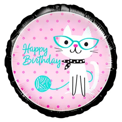 Воздушный шар \"С днём рождения!\" Кошка | Bubble Express