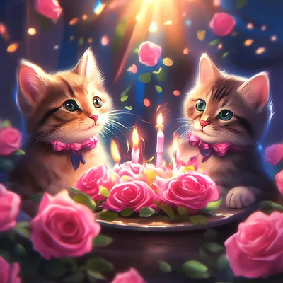 PrinTort Вафельная картинка для торта с днем рождения кошки котята
