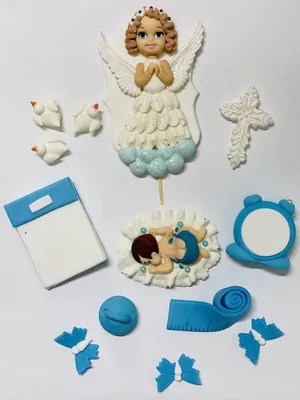 ᐉ Кондитерские сахарные фигурки на торт на крестины/на день рождения  ребенка Ангел Малыш № 2 Голубой