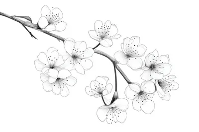 Ветка сакуры в черно-белых тонах имитация весеннего рисунка карандашом |  Премиум Фото