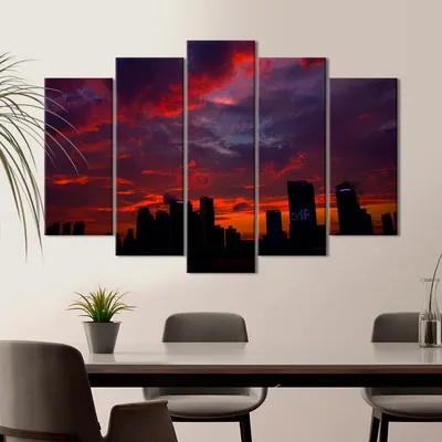 Модульная картина Силуэт города на закате – ART-VEK