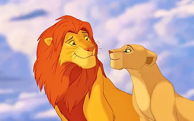 Обои на рабочий стол Симба и Нала герои из мультфильма Король лев / Tthe  lion king, обои для рабочего стола, скачать обои, обои бесплатно
