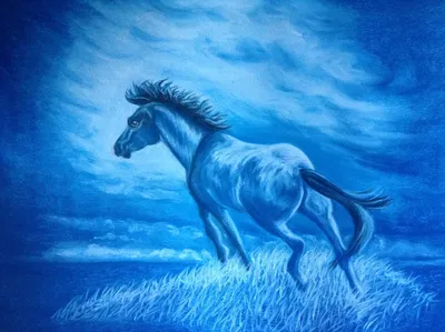 Иллюстрация Синий конь в стиле академический рисунок, графика,