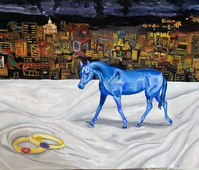 синий конь на карусели мерри пойти вокруг на карнавал в ночное время  Стоковое Изображение - изображение насчитывающей грива, масленица: 222810705