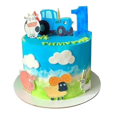 PrinTort Сахарная картинка на торт Синий трактор с днем рождения