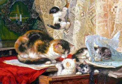 Картина кошка с котятами (50 фото) » Рисунки для срисовки и не только