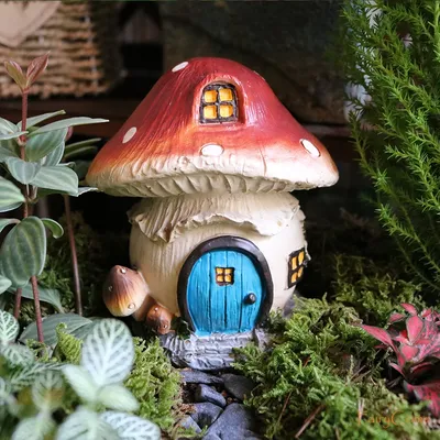 Миниатюрные грибные Сказочные домики для сада, мини-Сказочный Сад  полимерные уличные миниатюрные садовые декоративные аксессуары | AliExpress