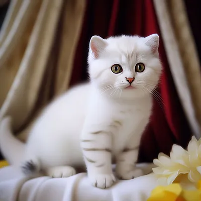 Белый кот породы скоттиш-страйт с …» — создано в Шедевруме