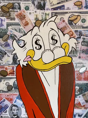 Скрудж Макдак и его любовь к деньгам холст грунтованный на картоне, 40*50  см, акриловые краски | Пикабу