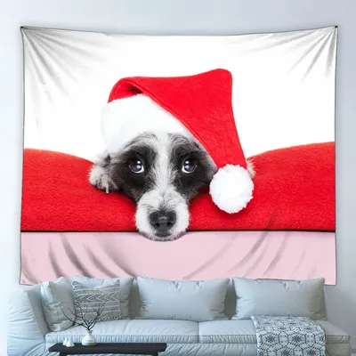Большой гобелен с надписью \"Merry Christmas\", смешные кошки и собаки,  животные, праздничные подарки, фоновая подвесная ткань для спальни,  домашний декор | AliExpress