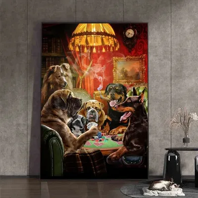 Картина на холсте с изображением собаки играющей в покер, Смешные животные,  постеры и принты для вечеринки, настенные картины для гостиной, украшение  для дома | AliExpress