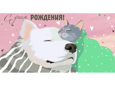 Иллюстрация Открытка с Днём Рождения из серии «Собаки» в стиле