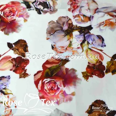 Купить ткань Супер софт принт цветные розы на белом: оптом и в розницу по  выгодной цене - интернет магазин Rosetex
