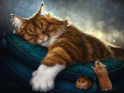 Картинка с животными спящими на травке и надпись спокойной ночи