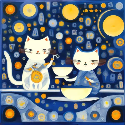 Спокойной ночи! кот и кошка пьют …» — создано в Шедевруме