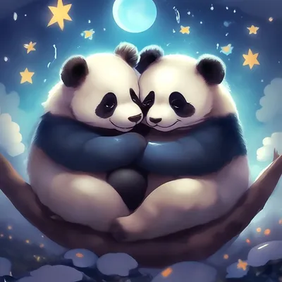Две милые панды обнялись и спят, …» — создано в Шедевруме