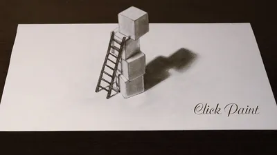 How to draw a 3D simple pencil LADDER and CUBES (3D stairs) - YouTube