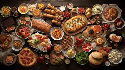 Фотография стола с едой на день рождения на фоне природы