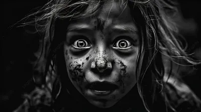 черно белое изображение маленькой девочки с огромными глазами, страшные  черно белые картинки, черный, страшный фон картинки и Фото для бесплатной  загрузки