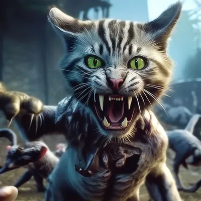Страшный зомби кот поедает животных …» — создано в Шедевруме