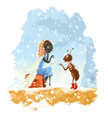 Иллюстрация Стрекоза и муравей в стиле детский | Illustrators.ru