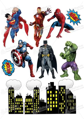 Картинка для торта \"Супергерои - мстители\" - PT100540 печать на сахарной  пищевой бумаге