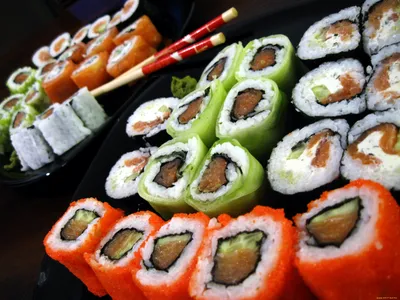 Japanese Sushi Traditional Japanese Food Roll Made Of Smoked Fish  Фотография, картинки, изображения и сток-фотография без роялти. Image  12797578