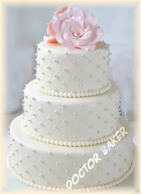 Артикул 64 - Белый свадебный торт с орхидеями. Мастика