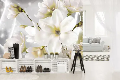 Фото обои светлые 3д большие белые цветы 368х254 см Воздушные лепестки  магнолии (3508P8)+клей (ID#743997046), цена: 1200 ₴, купить на Prom.ua