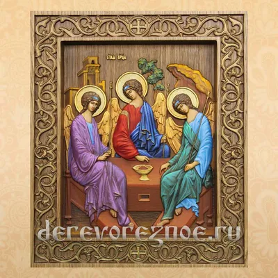 Рукописная икона Святой Троицы на золотом фоне