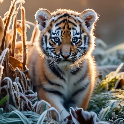 Маленький милый тигрёнок в осеннем…» — создано в Шедевруме