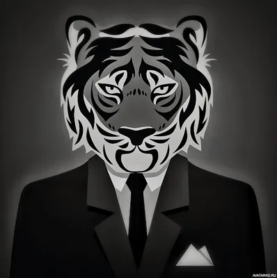 Чёрно-белый рисунок тигра в костюме с галстуком — Картинки и авы