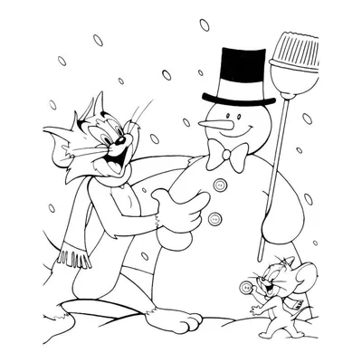 Раскраска Том и Джерри слепили снеговика распечатать или скачать