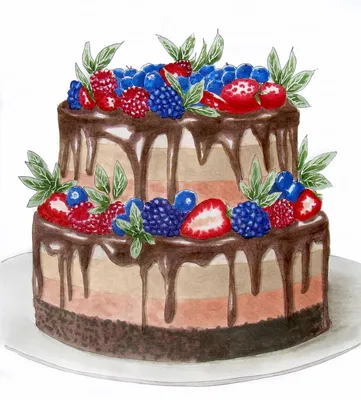 Нарисованная рукой иллюстрация торта ко дню рождения | Премиум векторы