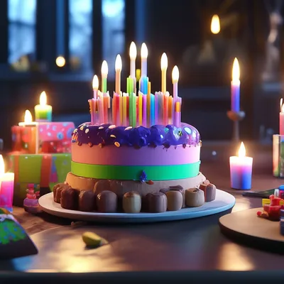 День рождения, торт, свечи, цветные …» — создано в Шедевруме