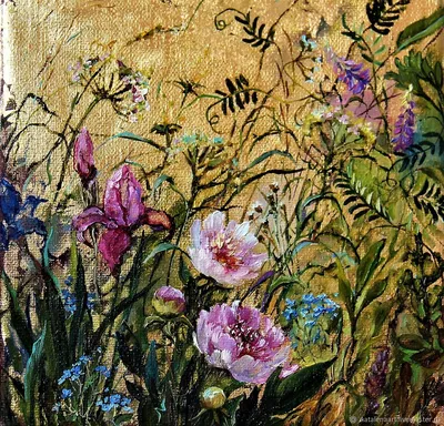 летние травы и цветы (код: 46629). Картины с изображением цветов купить с  доставкой