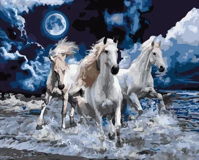 Купить картина по номерам Paintboy Три белых коня, 40x50 см, цены на  Мегамаркет | Артикул: 600000324634