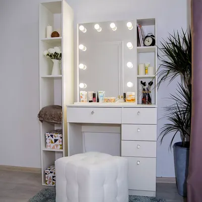 ᐉ Туалетный столик трюмо и макияжное зеркалом с подсветкой Zerka СМ38А  85х175х36 см Дуб светлый Шамони
