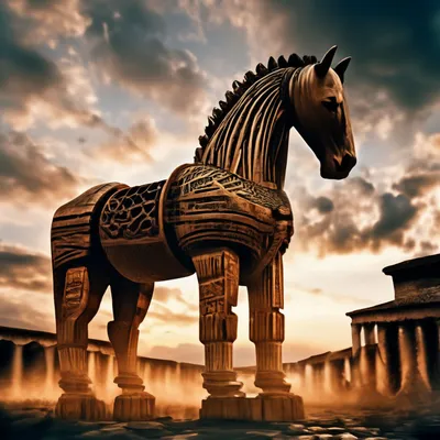 Троянский конь, огромный деревянный …» — создано в Шедевруме